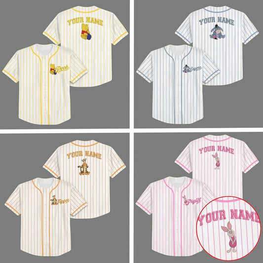 Pooh and Friends Embroidered Baseball Jersey, Custom Name Baseball Jersey, Gift For Baseball Lovers