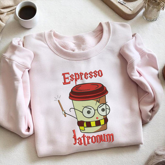 Embroidered Espresso Patronum Sweatshirt, Caffeine Lovers and Harry Potter Fans Sweatshirt