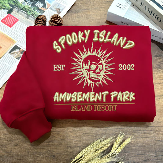 Embroidered Spooky Island Amusement Park Sweatshirt, Retro Halloween Island Resort Vibes