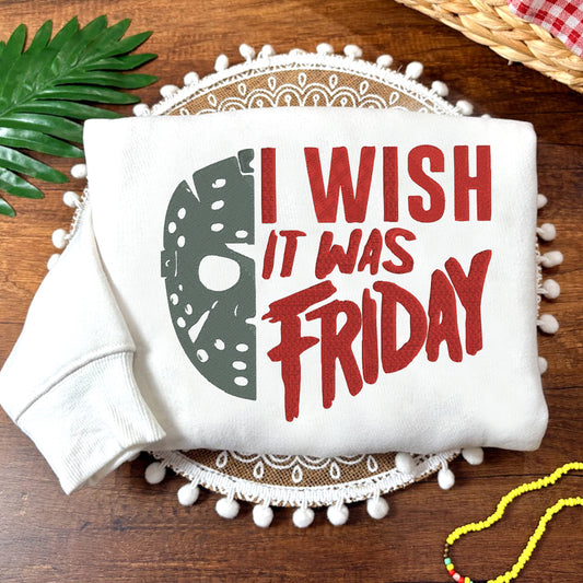 Embroidered I Wish It Was Friday Sweatshirt, Retro Halloween Shirt