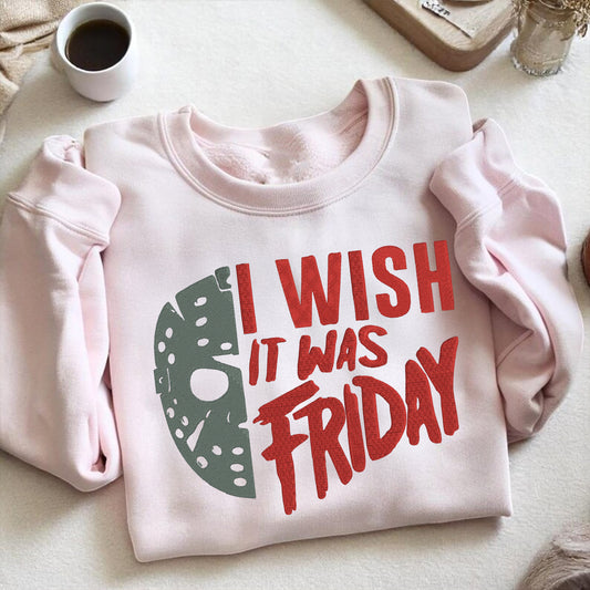 Embroidered I Wish It Was Friday Sweatshirt, Retro Halloween Shirt