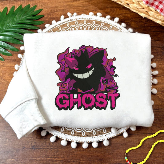 Embroidered Gengar-Ghost Sweatshirt, Poke'mon Halloween Shirt