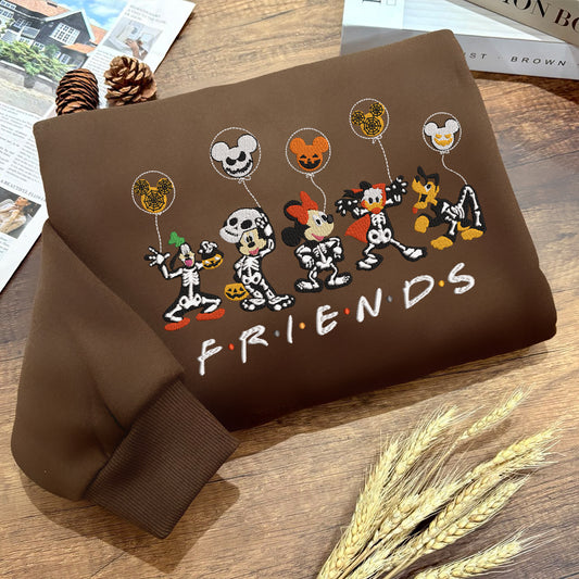 Embroidered “FRIENDS” Halloween Sweatshirt, Disney Skeleton Shirt