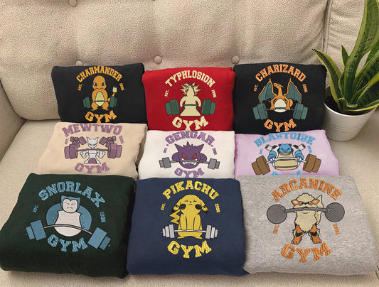 Embroidered Poke'mon Gym Sweatshirt, Workout Style Shirt