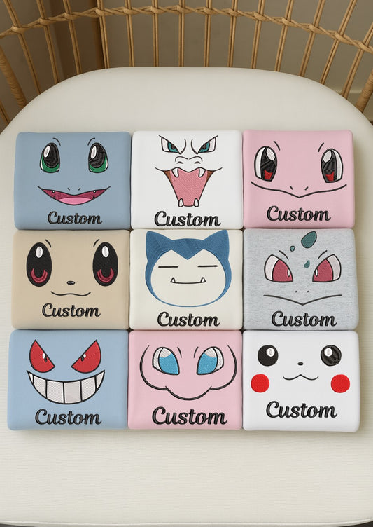 Custom Pokémon Face Embroidered Sweatshirt, Poke'mon Personalized Shirt