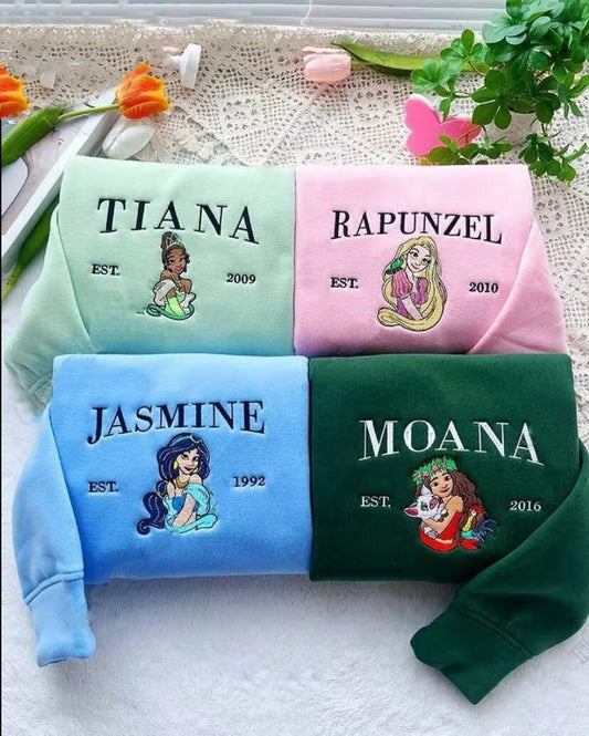 Embroidered Disney Princess Character Sweatshirt, Gift For Her