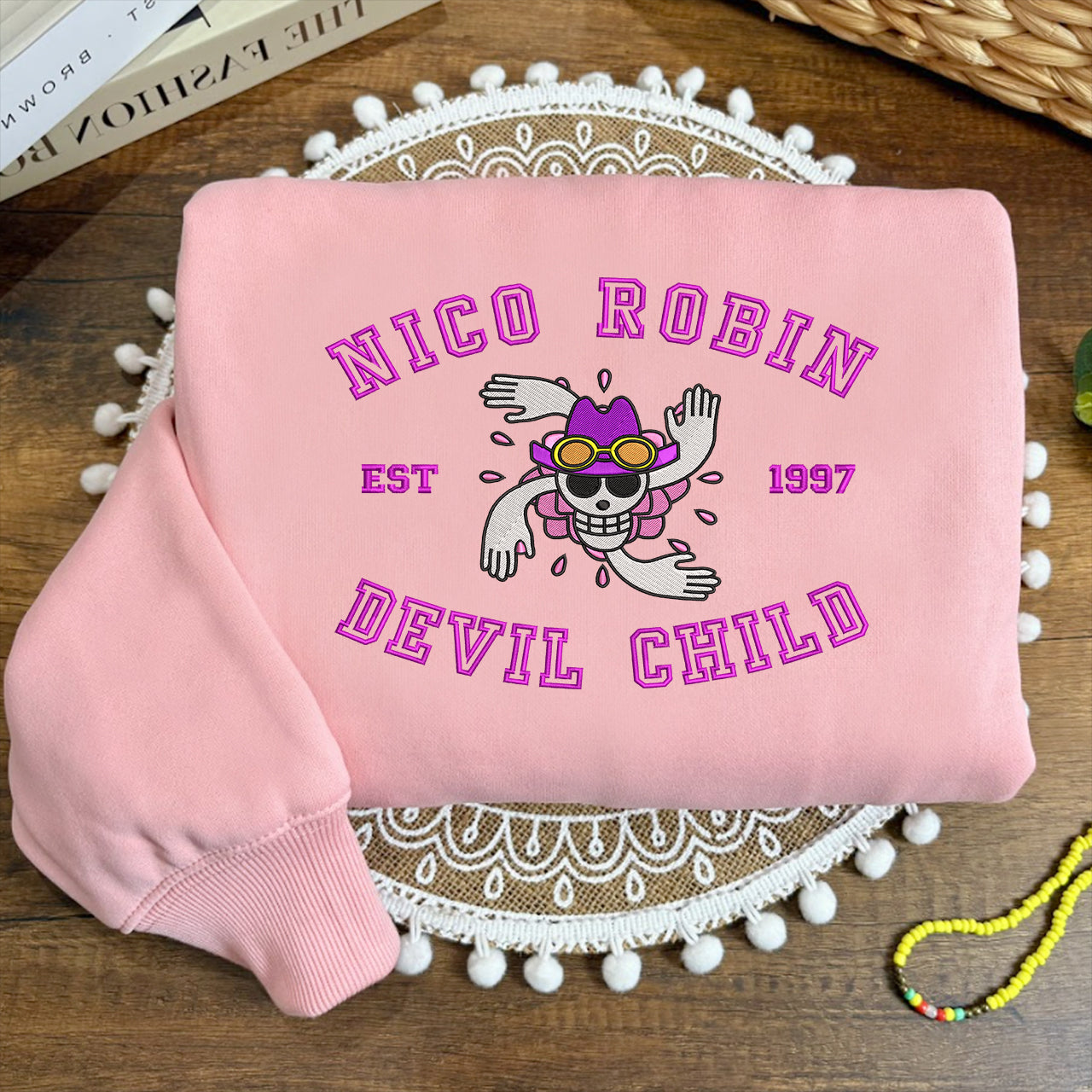 Embroidered Nico Robin "Devil Child" Sweatshirt, One Piece Shirt