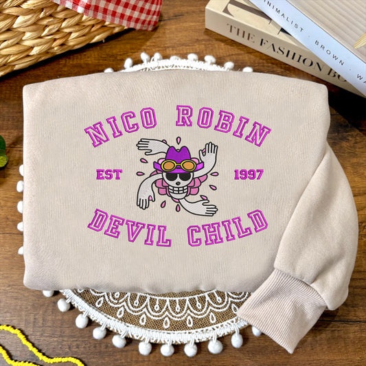 Embroidered Nico Robin "Devil Child" Sweatshirt, One Piece Shirt