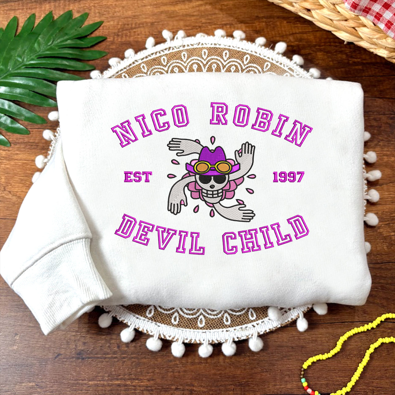 Embroidered Nico Robin "Devil Child" Sweatshirt, One Piece Shirt
