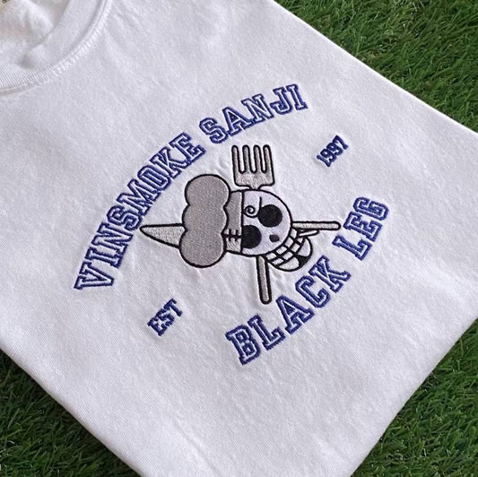 Embroidered Sanj-Black Leg Sweatshirt, One Piece Shirt