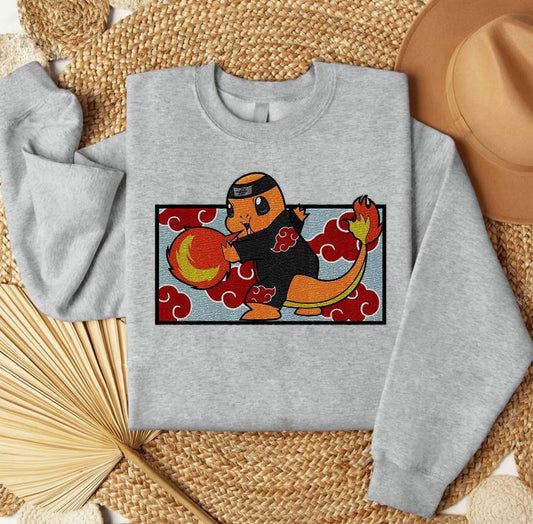 Embroidered Charmander Akatsuki Sweatshirt, Poke'mon x Naruto Shirt