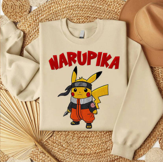 Embroidered Narupika Sweatshirt, Poke'mon x Naruto Shirt