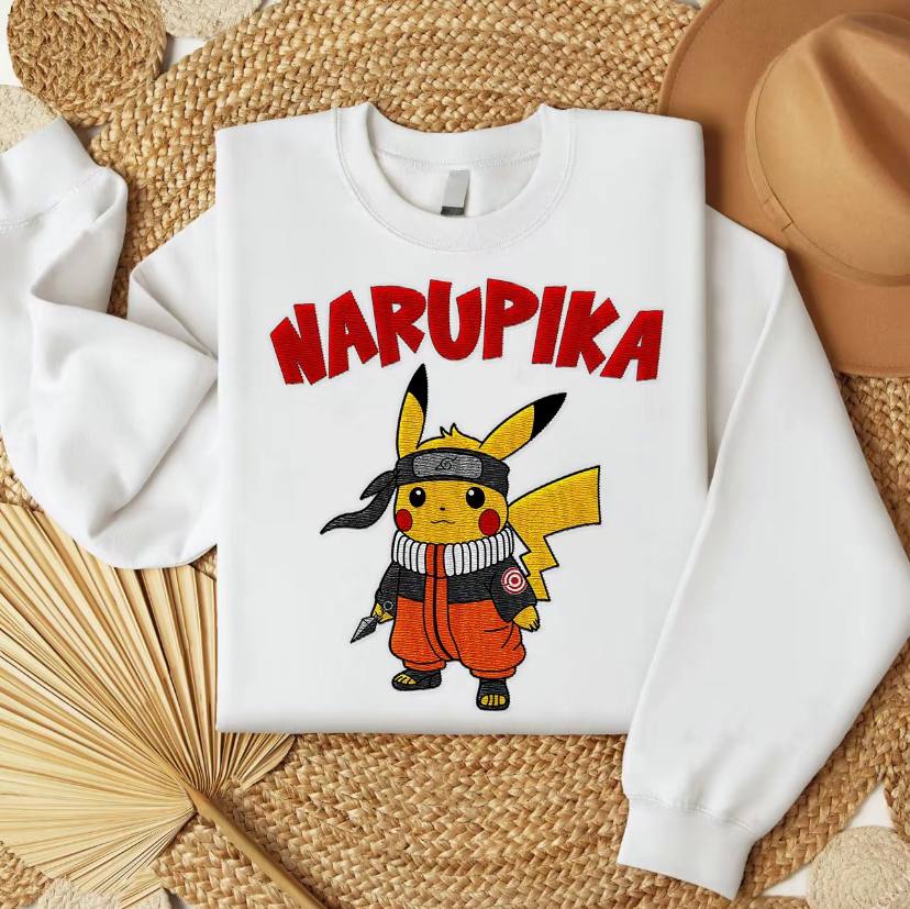 Embroidered Narupika Sweatshirt, Poke'mon x Naruto Shirt