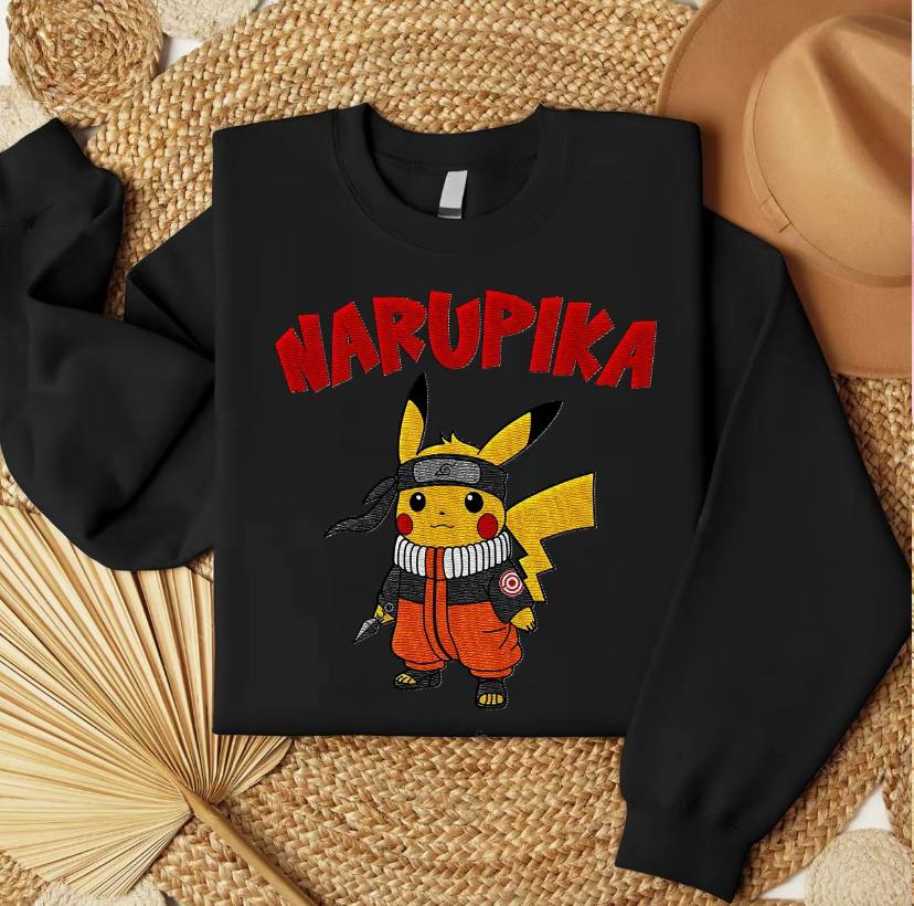 Embroidered Narupika Sweatshirt, Poke'mon x Naruto Shirt