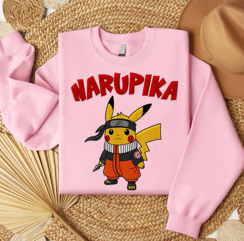 Embroidered Narupika Sweatshirt, Poke'mon x Naruto Shirt