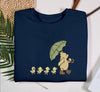 Embroidered Pooh Green Umbrella Sweatshirt, Funny Ducklings Shirt