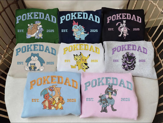Embroidered PokeDad Sweatshirt, Pokemon Characters Shirt, Gift for Fathers Day