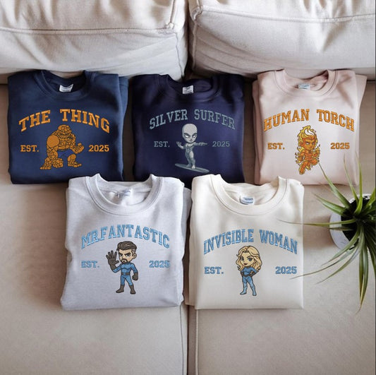 Fantastic Four Sweatshirt, Marvel Chibi Character Jumper - Mr. Fantastic, Invisible Woman