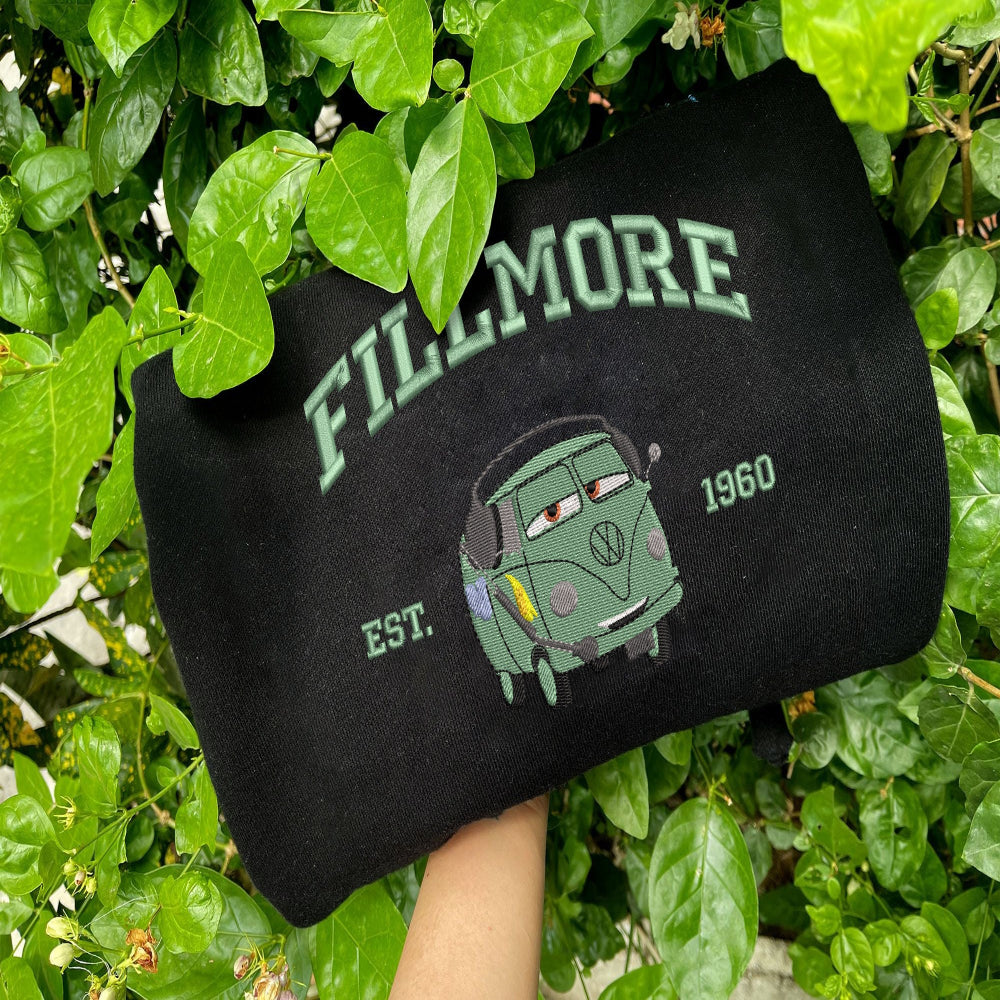 Black Fillmore 1960 green VW van embroidery on leaves