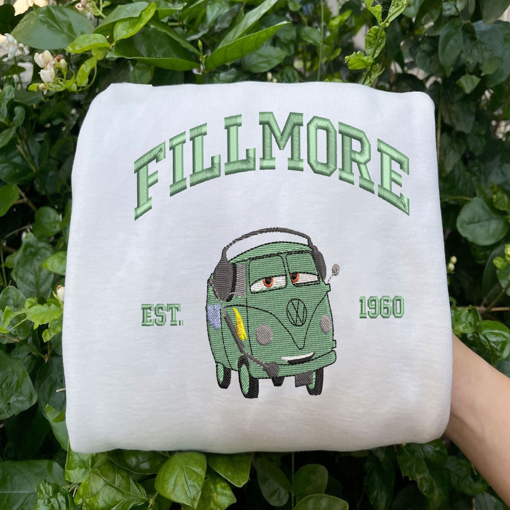 White Fillmore Est.1960 hippie van sweatshirt in lush greenery