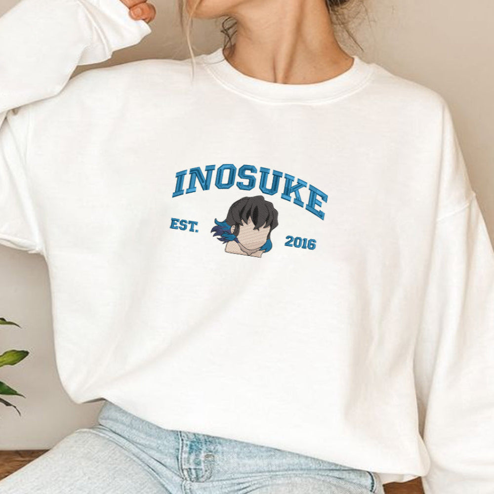 White Inosuke boar mask crewneck, relaxed casual model styling
