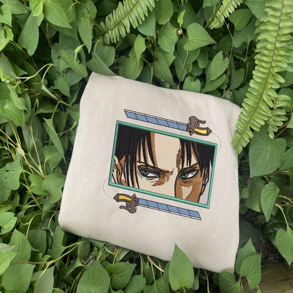 Sand Levi Ackerman eyes embroidery, folded on foliage