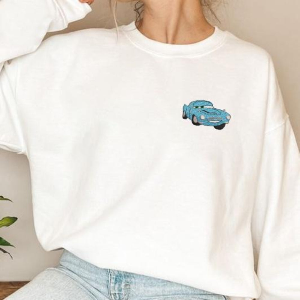 White Finn McMissile pocket embroidery sweatshirt, casual model pose