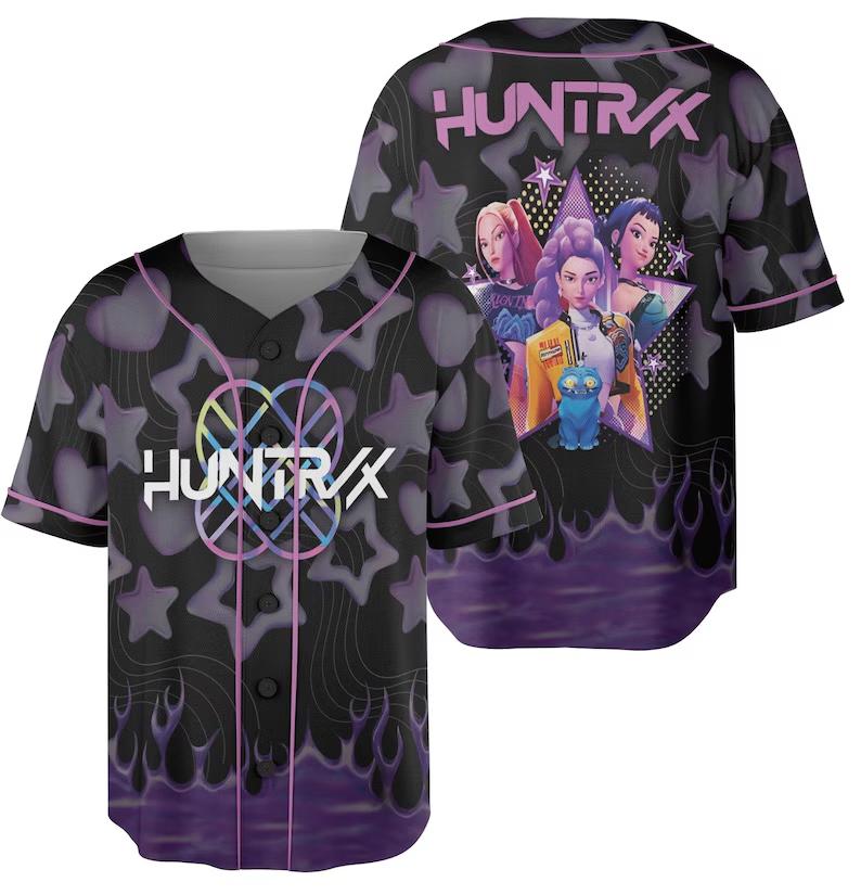 Kpop Huntrix Baseball Jersey | Demon Hunters Kpop Jersey Shirt | Mira Rumi Zoey Fan Jersey | Unisex Baseball Top & Gift for Huntrix Fans