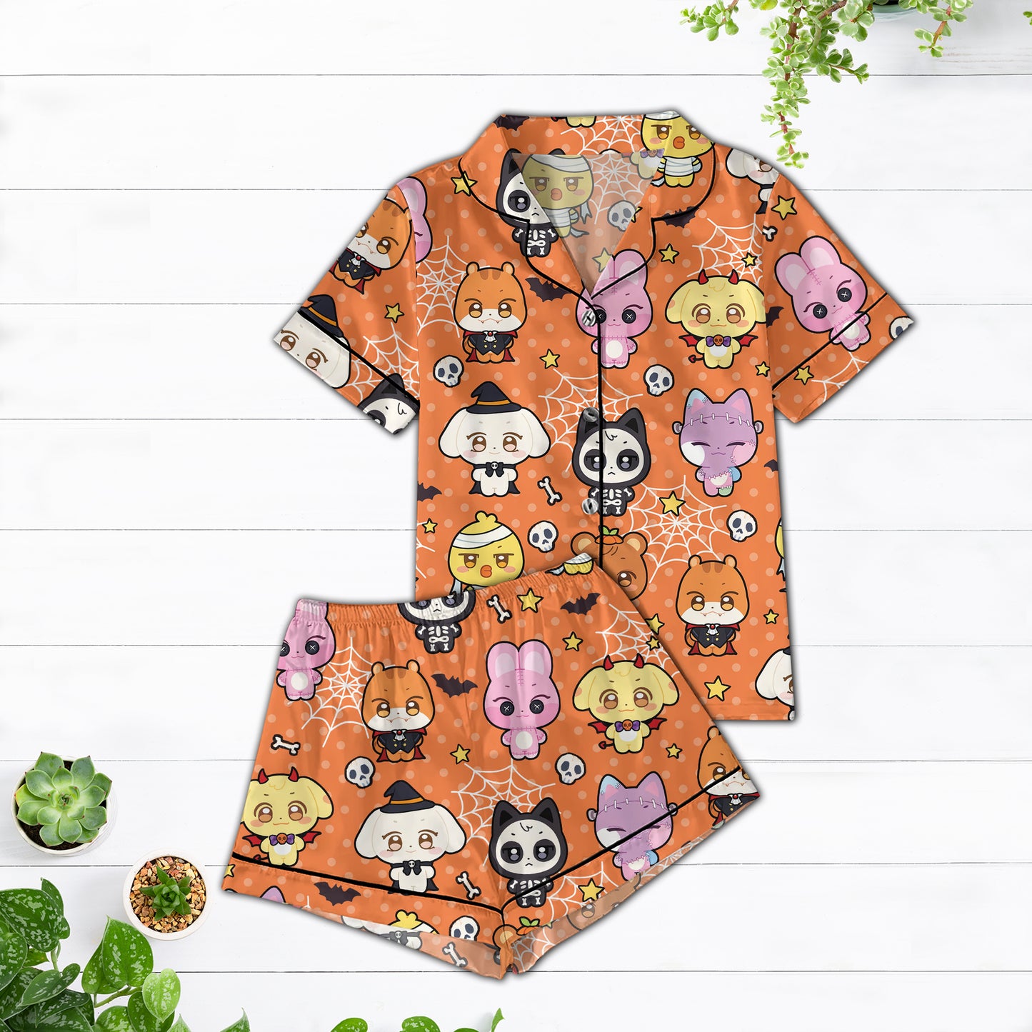 Ateez Halloween Pajama Set, Kpop ATINY Sleepwear, Cute Chibi Cartoon Nightwear
