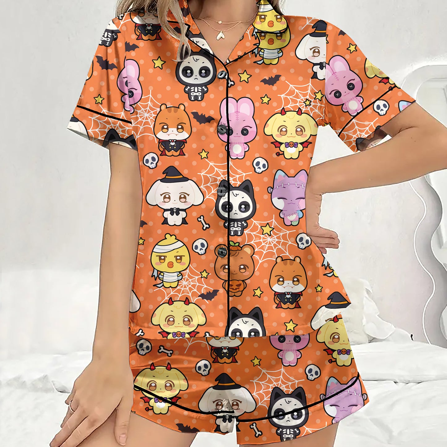Ateez Halloween Pajama Set, Kpop ATINY Sleepwear, Cute Chibi Cartoon Nightwear