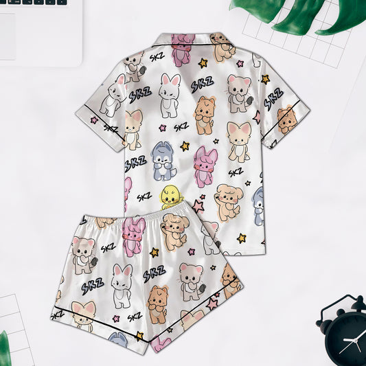 Stray Kids SKZoo Pajama Set, Kpop Stay Sleepwear, Cute Chibi Cartoon Nightwear
