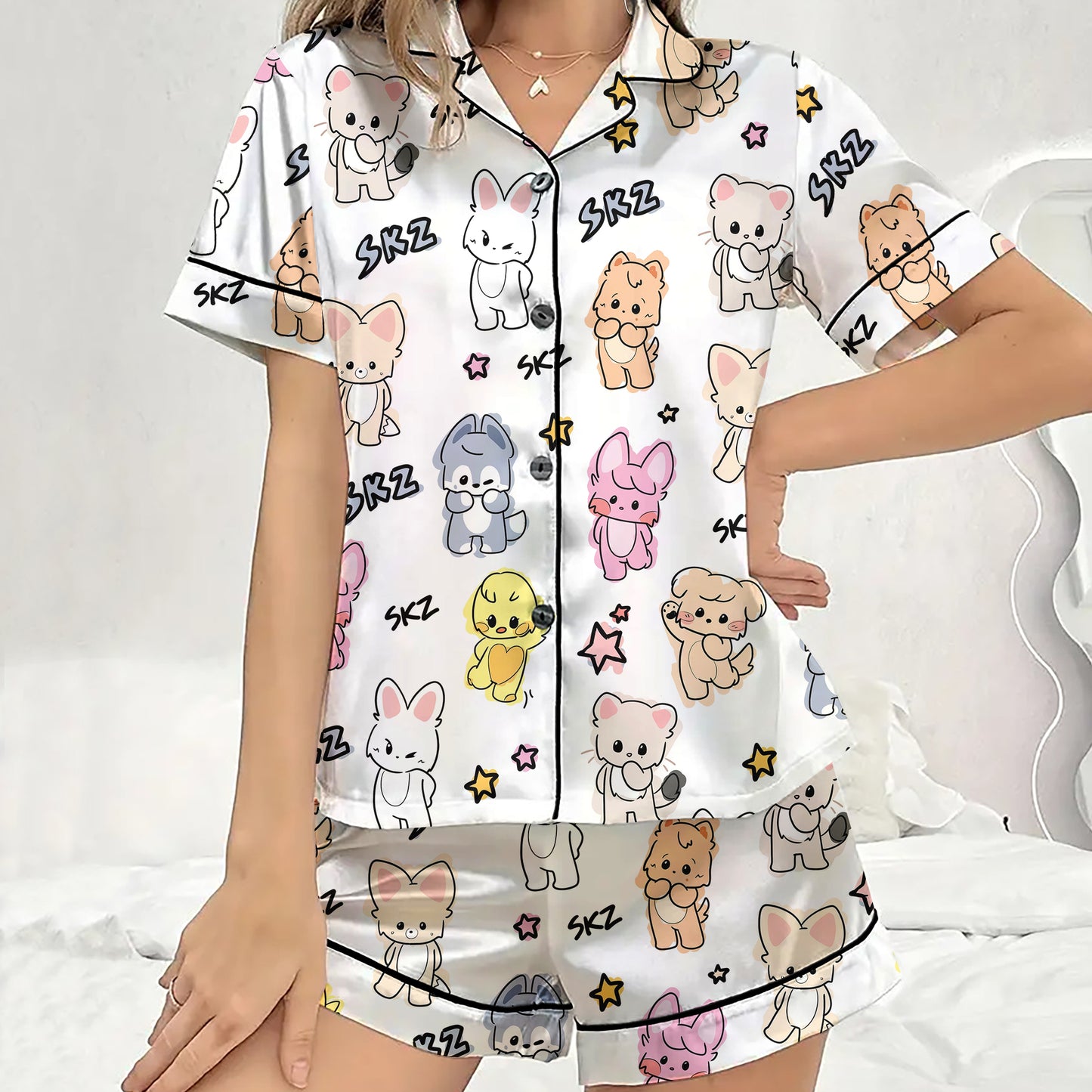 Stray Kids SKZoo Pajama Set, Kpop Stay Sleepwear, Cute Chibi Cartoon Nightwear