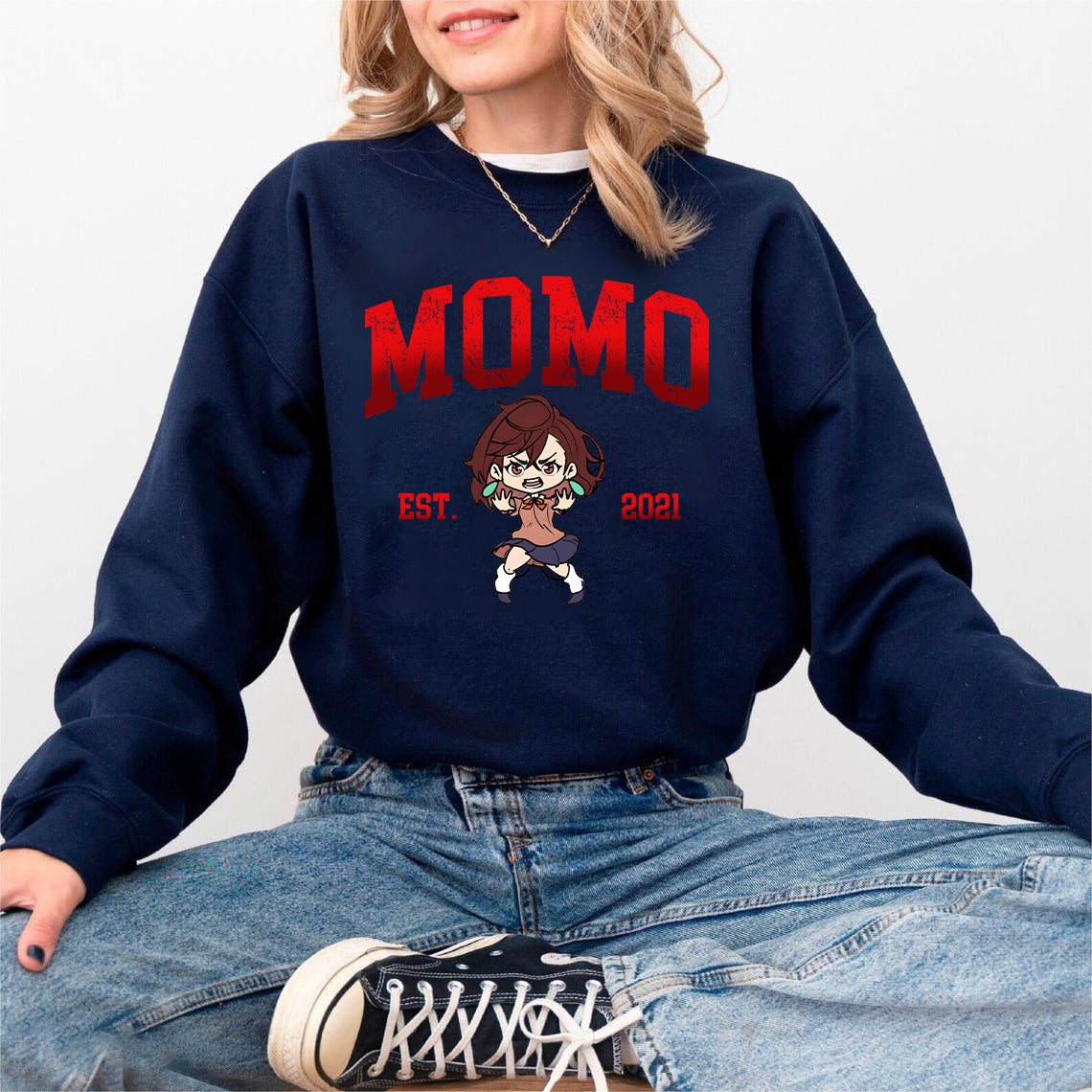 Anime Sweatshirt, Dandadan Chibi Character Jumper, Okarun Momo Seiko Enjoji Jin Pullover