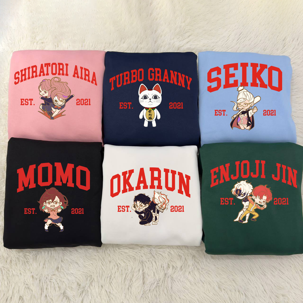 Anime Sweatshirt, Dandadan Chibi Character Jumper, Okarun Momo Seiko Enjoji Jin Pullover