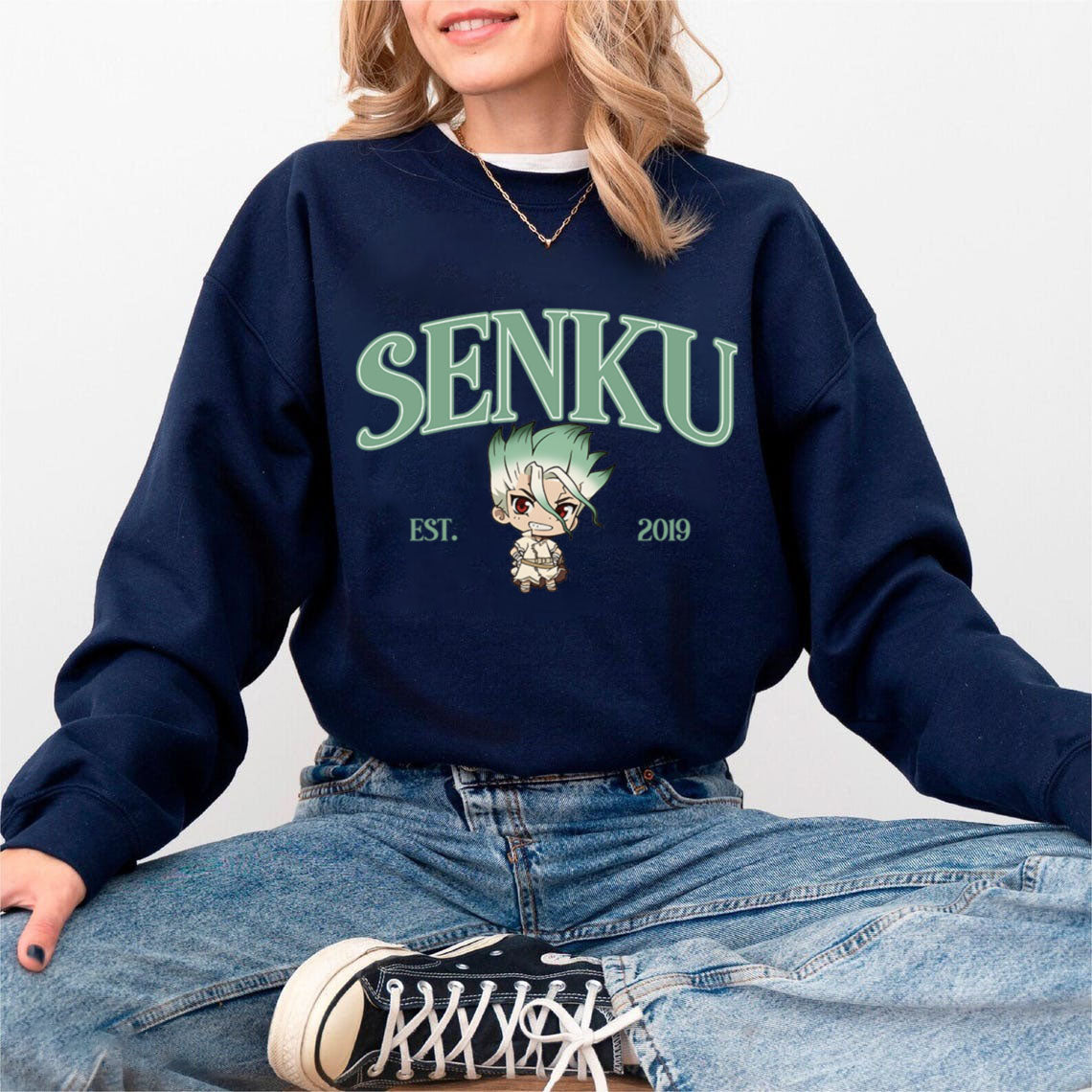 Anime Dr. Stone Sweatshirt, Senku Tsukasa Taiju Ukyo Ryusui Chibi Character Jumper
