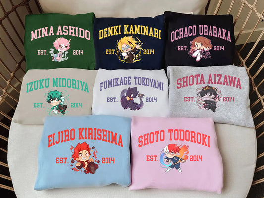 Anime My Hero Academia Sweatshirt, Deku Todoroki Bakugo Ochaco Kirishima Chibi Jumper