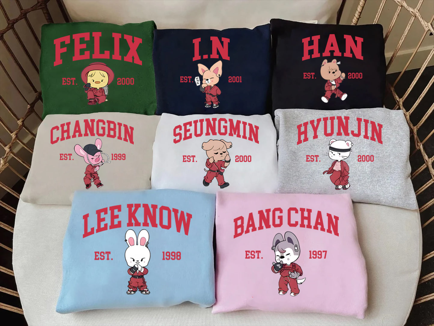 Stray Kids Sweatshirt, SKZ Chibi Red Outfit Jumper - Felix, I.N, Han, Hyunjin, Bang Chan