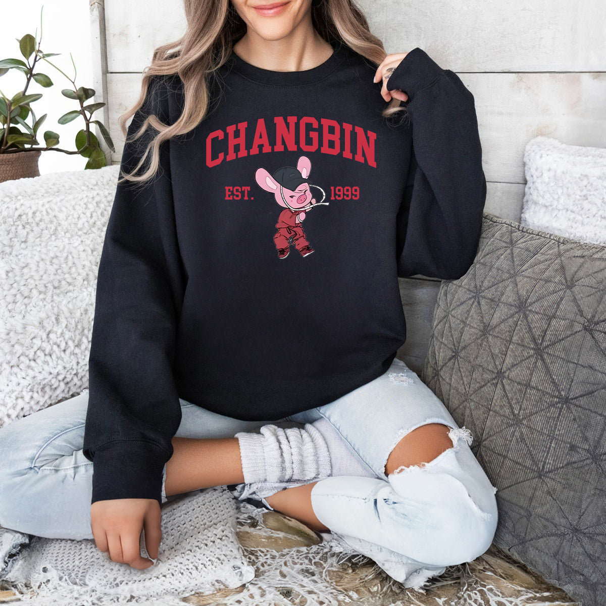 Stray Kids Sweatshirt, SKZ Chibi Red Outfit Jumper - Felix, I.N, Han, Hyunjin, Bang Chan