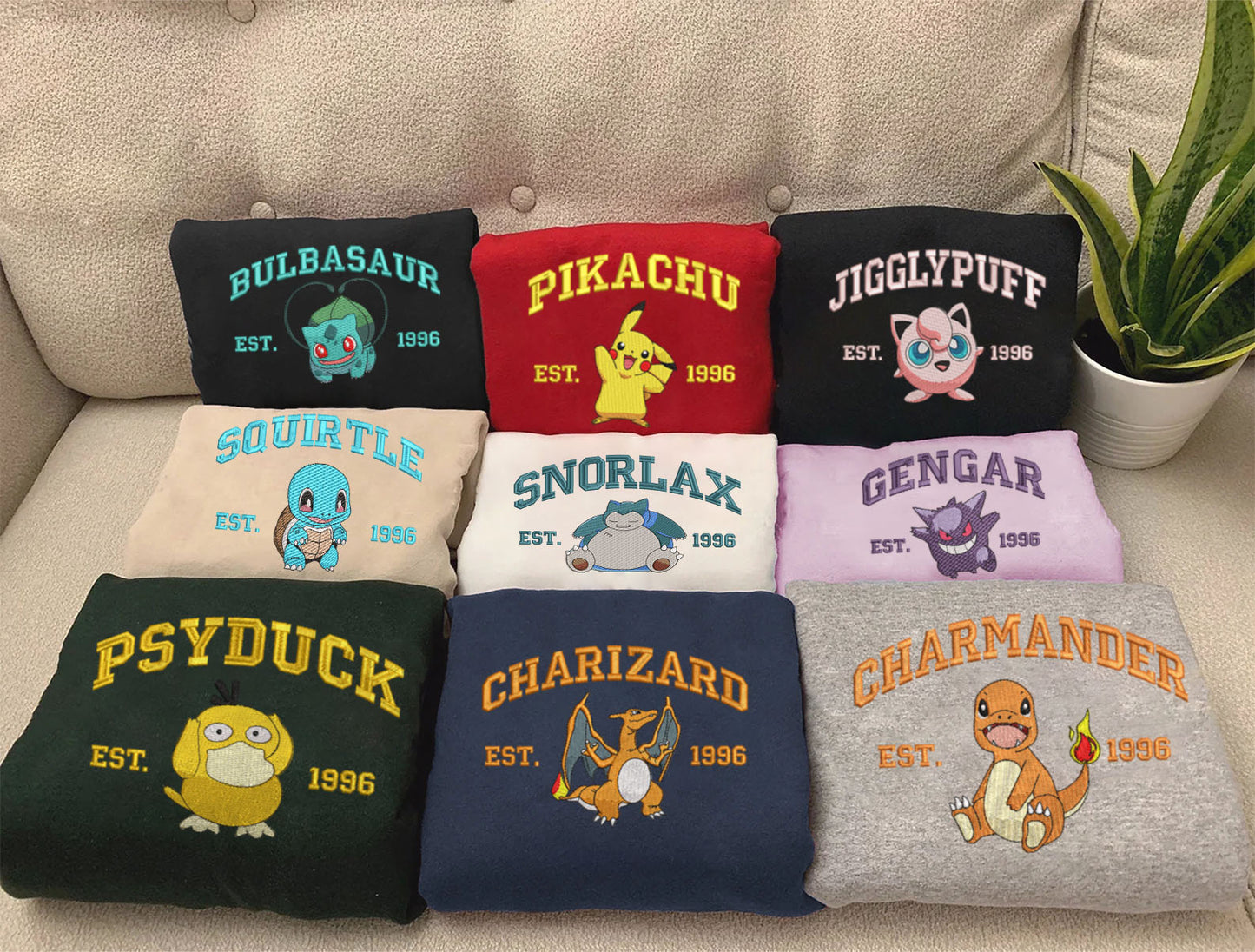 Embroidered Pokémon character shirts are a unique fashion item for Pokémon fans. These shirts often feature intricate embroidered designs of famous characters like Pikachu, Charizard, Bulbasaur, and Squirtle. Then get your hands on this amazing Embroidered Shirt and show off your passion!