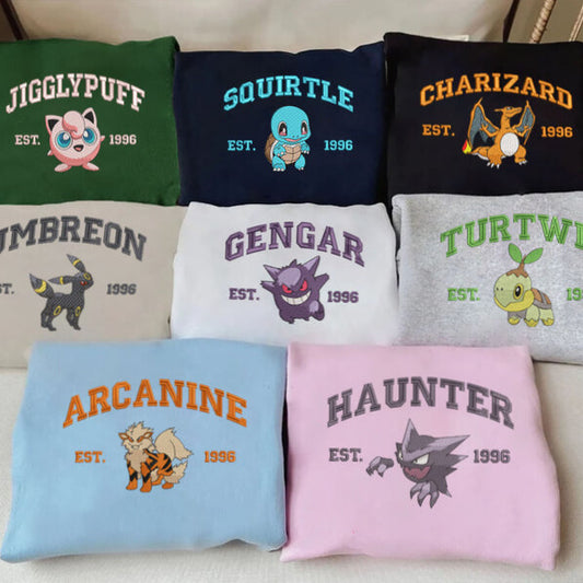 Embroidered Pokemon style character sweatshirts