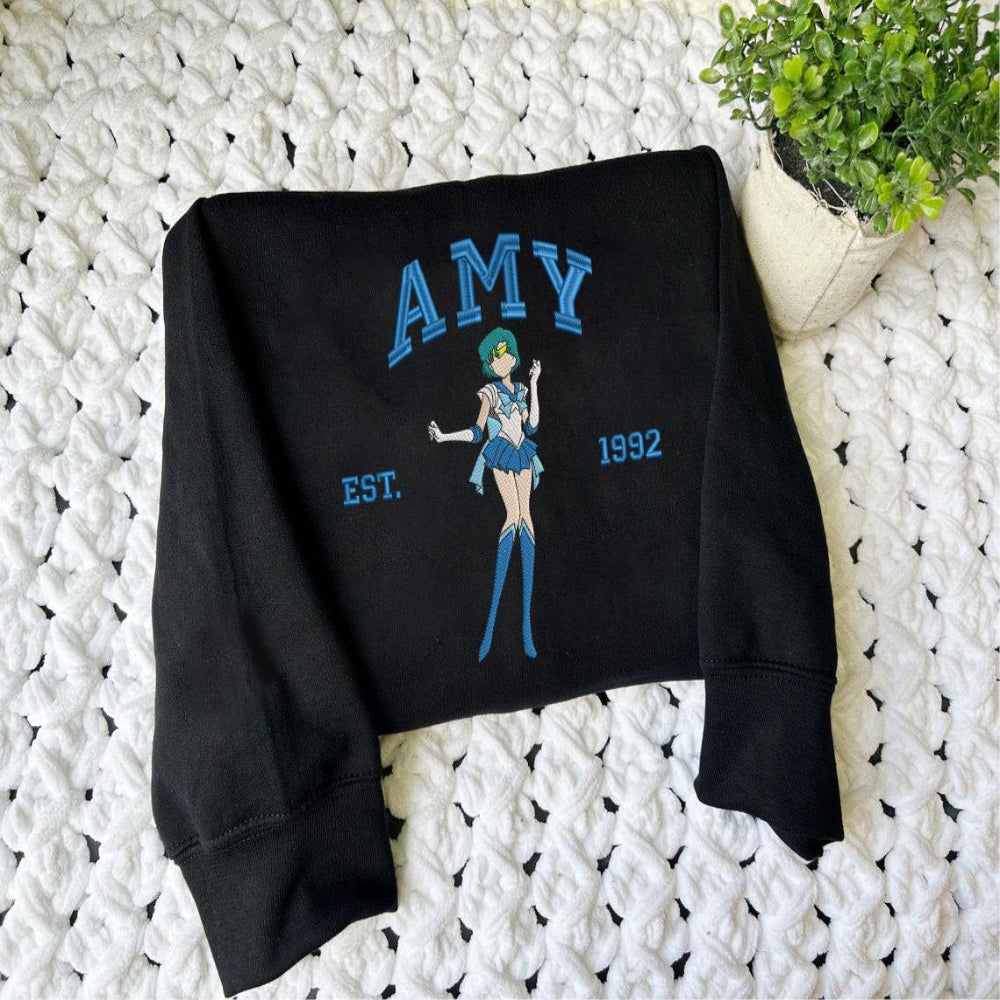 Black Amy Mercury pose embroidered sweatshirt, cozy flat lay