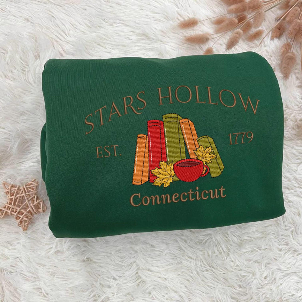 Forest green Stars Hollow 1779 cozy crewneck with pampas decor