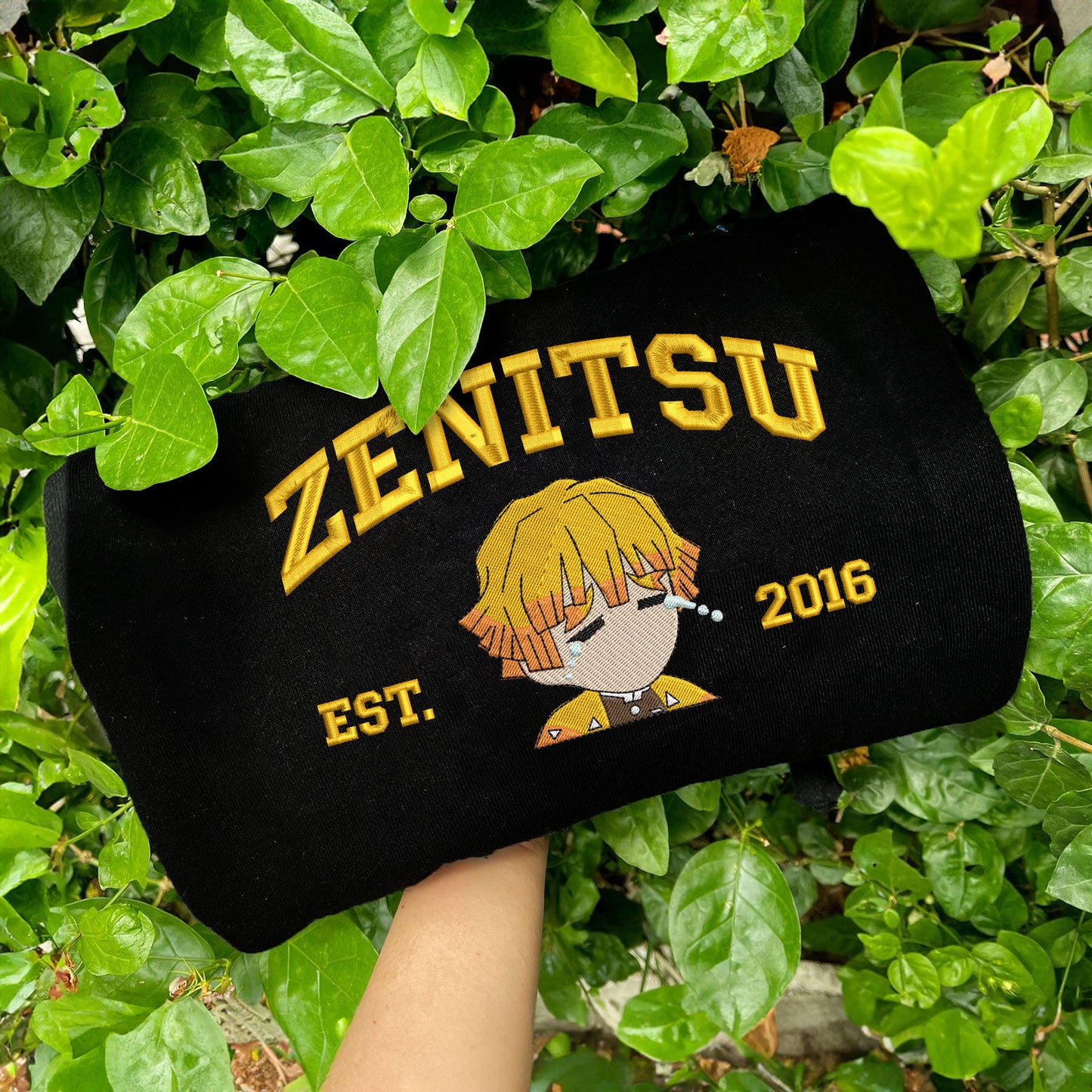Zenitsu Gold Satin Embroidery On Black Fabric