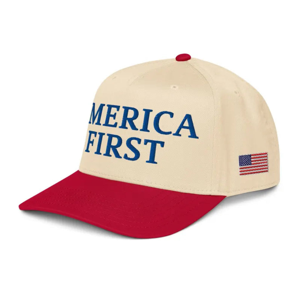 High-Quality 2Tone Cap Red Embroidered America First Soft Fit