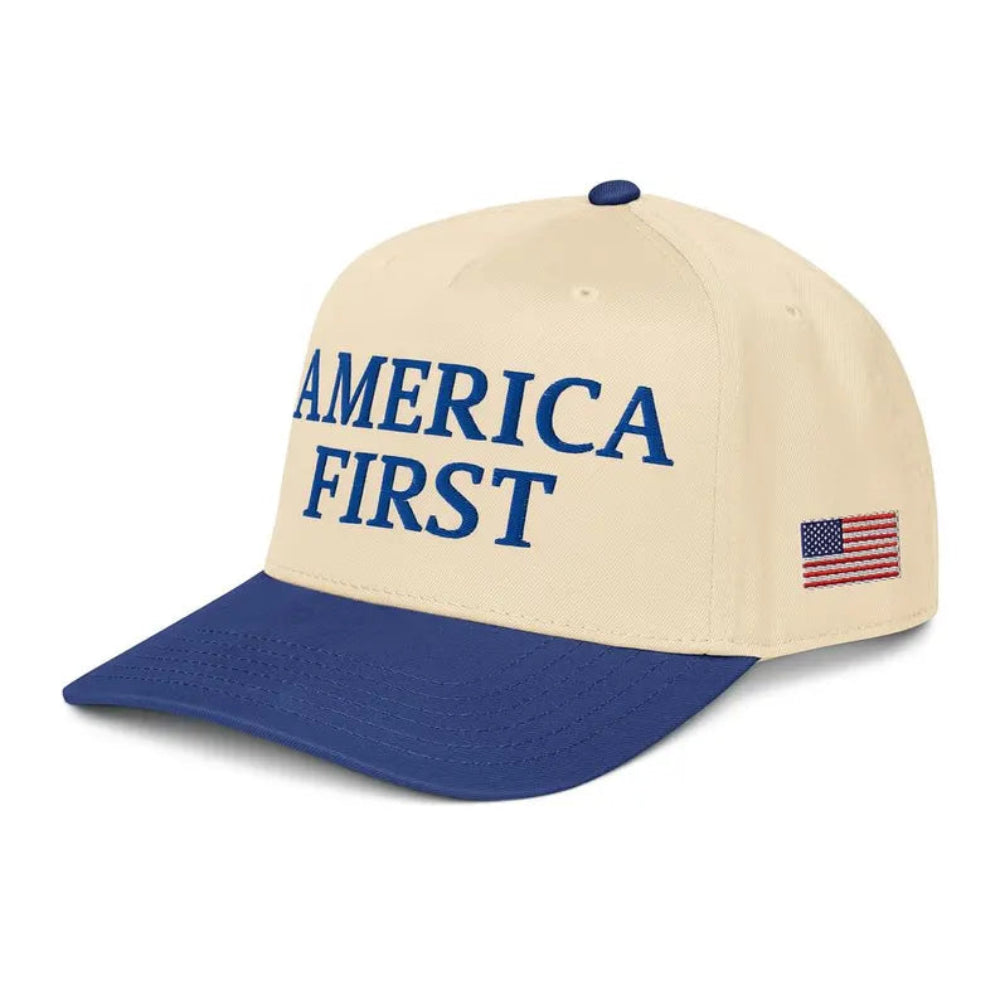 High-Quality 2Tone Cap Navy Embroidered America First Soft Fit
