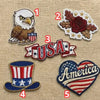 Five Numbered American Pride Patches Including Eagle Hat, America Heart
