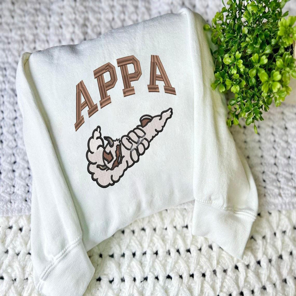 White Appa Swoosh Embroidery Crewneck On Textured White Blanket