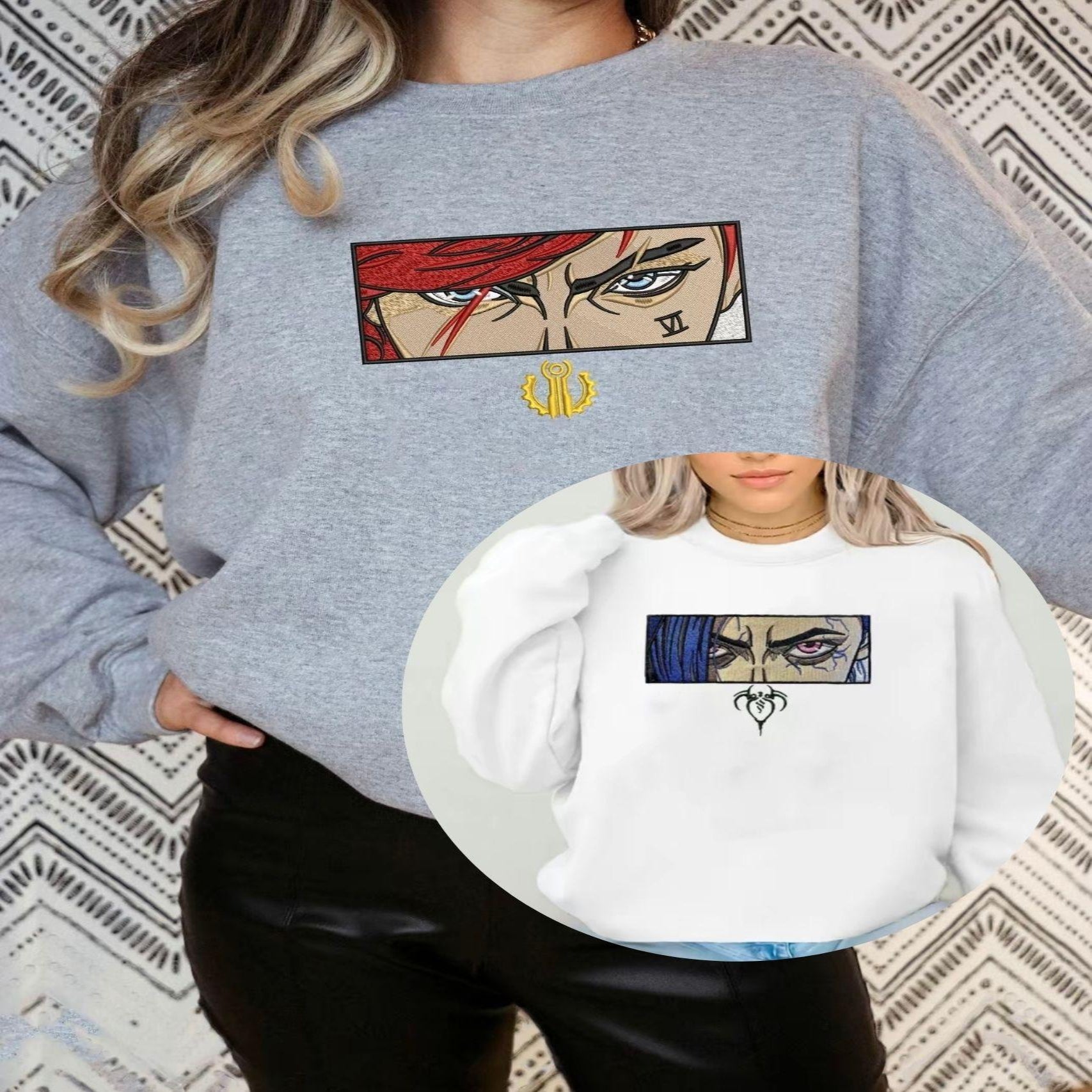 White and Sport Gray Arcane Embroidered Sweatshirt