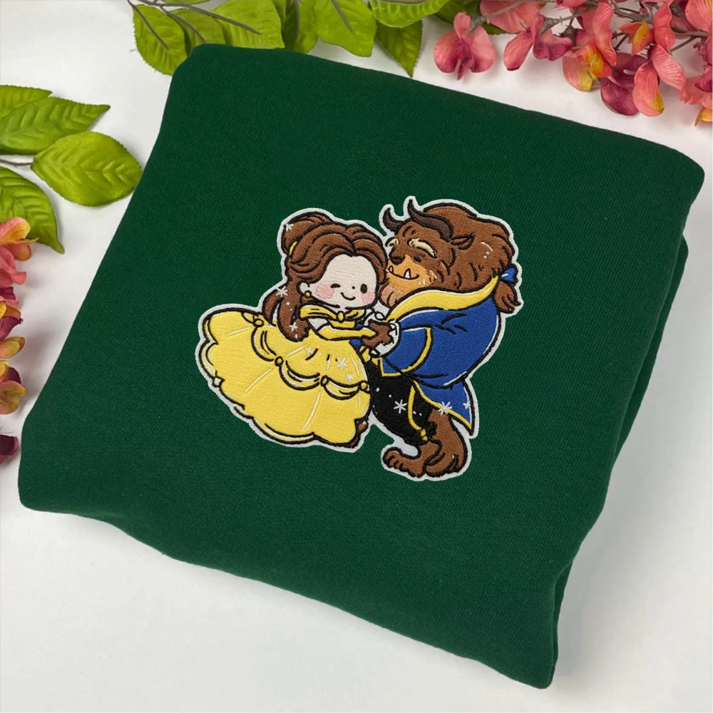 Sweatshirt With Embroidered Chibi Beauty And The Beast Couple Design