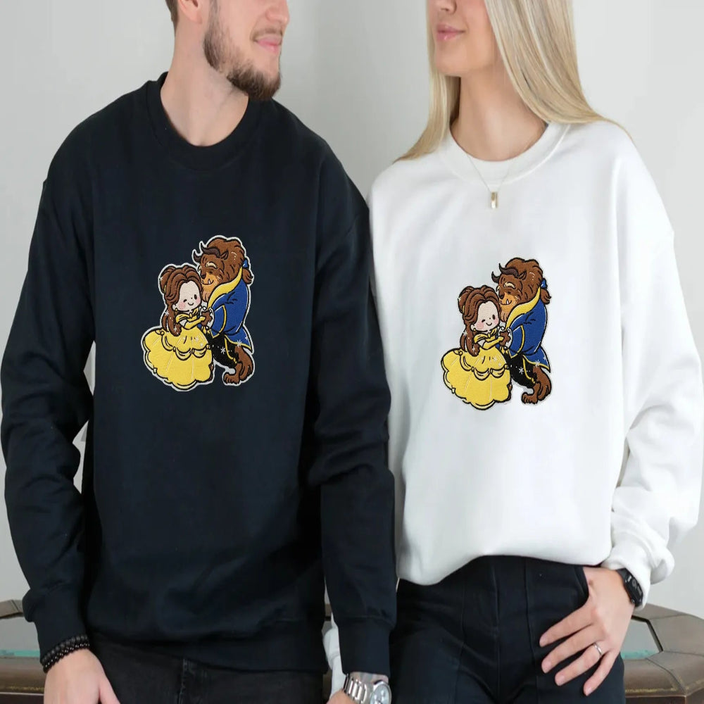 Couple Wearing Matching Beauty And The Beast Chibi Sweatshirts